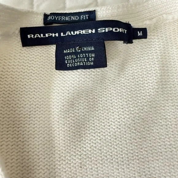 Vintage Ralph Lauren Sport Off White Boyfriend Fit Cardigan Sweater M 100% Cotto - Picture 4 of 8